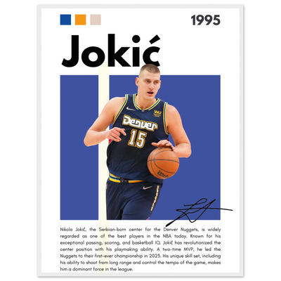 Nikola Jokic Joker Nuggets Minimalist Art Print 60x80 cm 24x32″ White frame Vibrantwalls