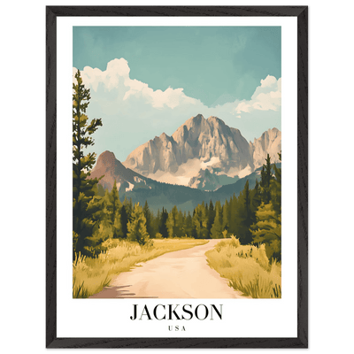 Jackson USA Mountain Landscape Framed Poster – Vintage Travel Wall Art with Wooden Frame - Vibrantwalls