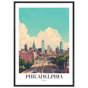 Philadelphia USA Framed Poster – Retro Cityscape Wall Art with Customizable Frame Options - Vibrantwalls