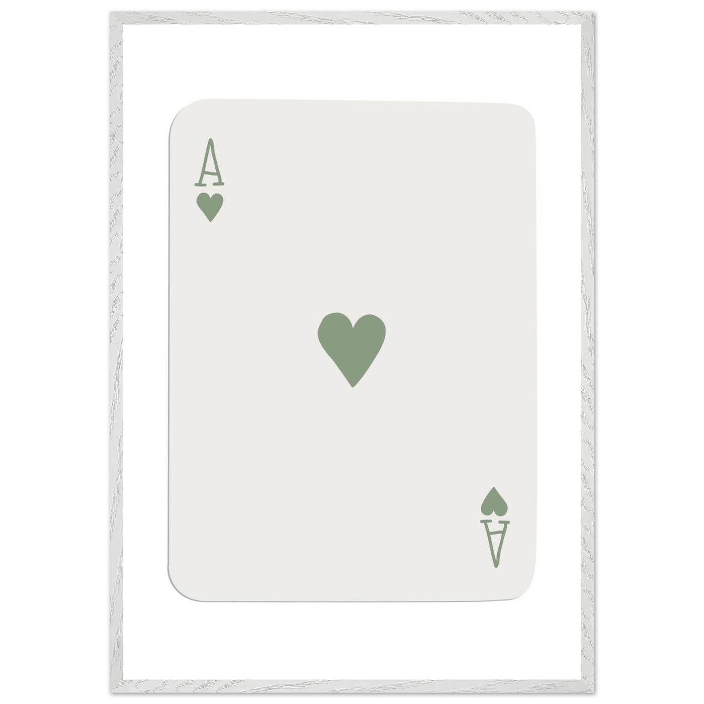 Minimalist Ace of Hearts Print - Eco-Friendly Framed Poster Art, Sage Green Elegance - Vibrantwalls