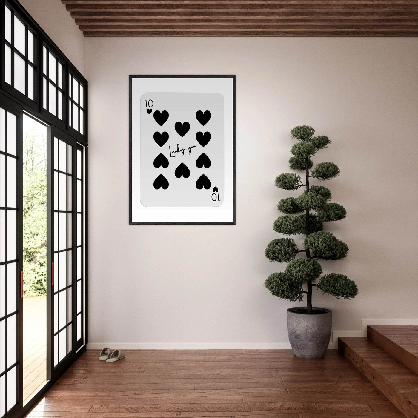 Lucky You 10 of Hearts Poker Card Print - Framed Poster Art, Eco-Friendly Wood Frame in Multiple Sizes & Finishes - Vibrantwalls
