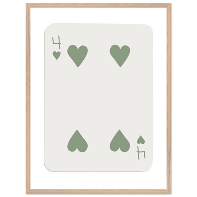 Minimalist Poker Card Art - Four of Hearts - Framed Poster, Sage Green Eco-Friendly Wood Frame - Vibrantwalls