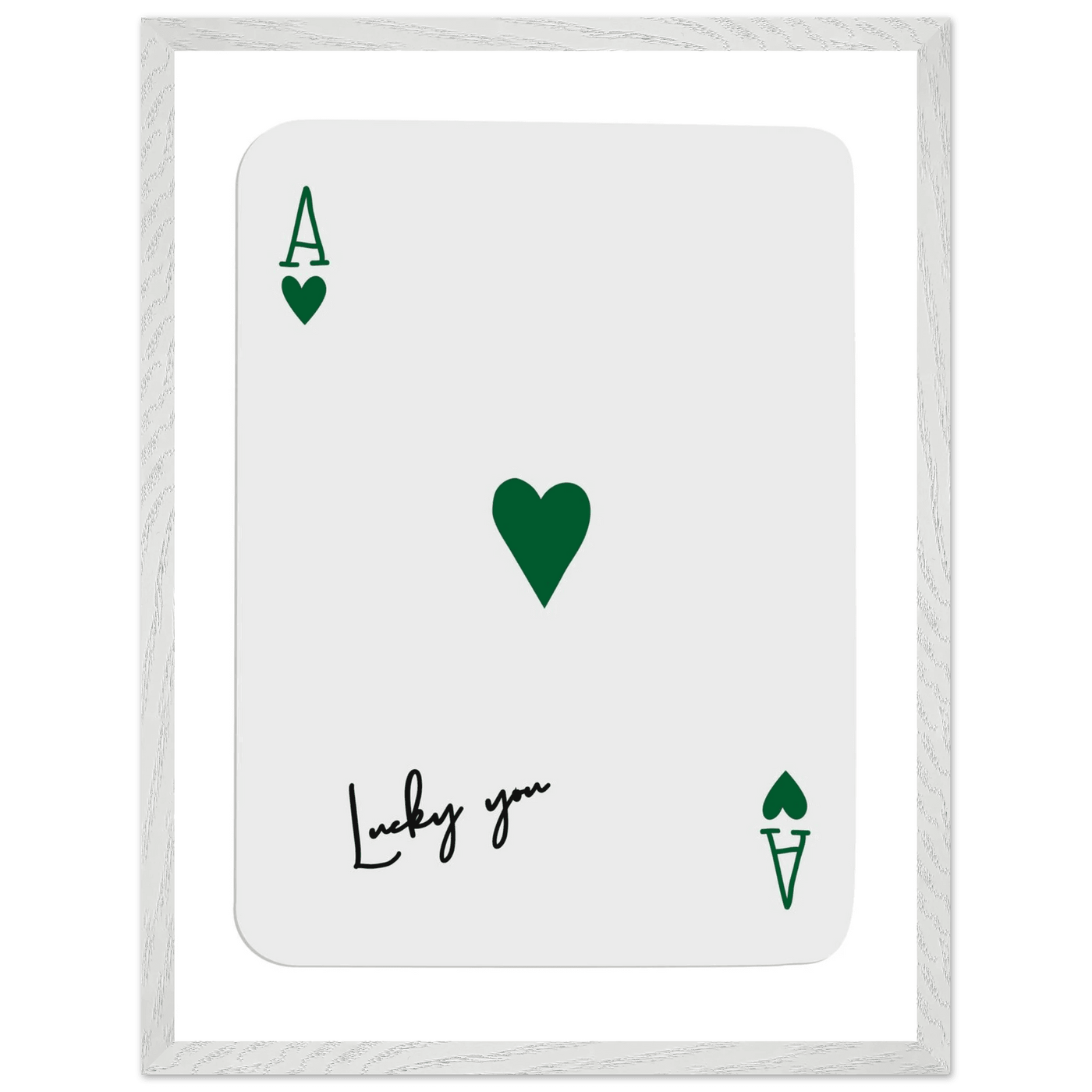 Lucky You Ace of Hearts Poker Card Art - Eco-Friendly Framed Print with Deep Green Accent - Vibrantwalls