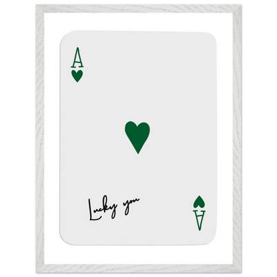 Lucky You Ace of Hearts Poker Card Art - Eco-Friendly Framed Print with Deep Green Accent - Vibrantwalls
