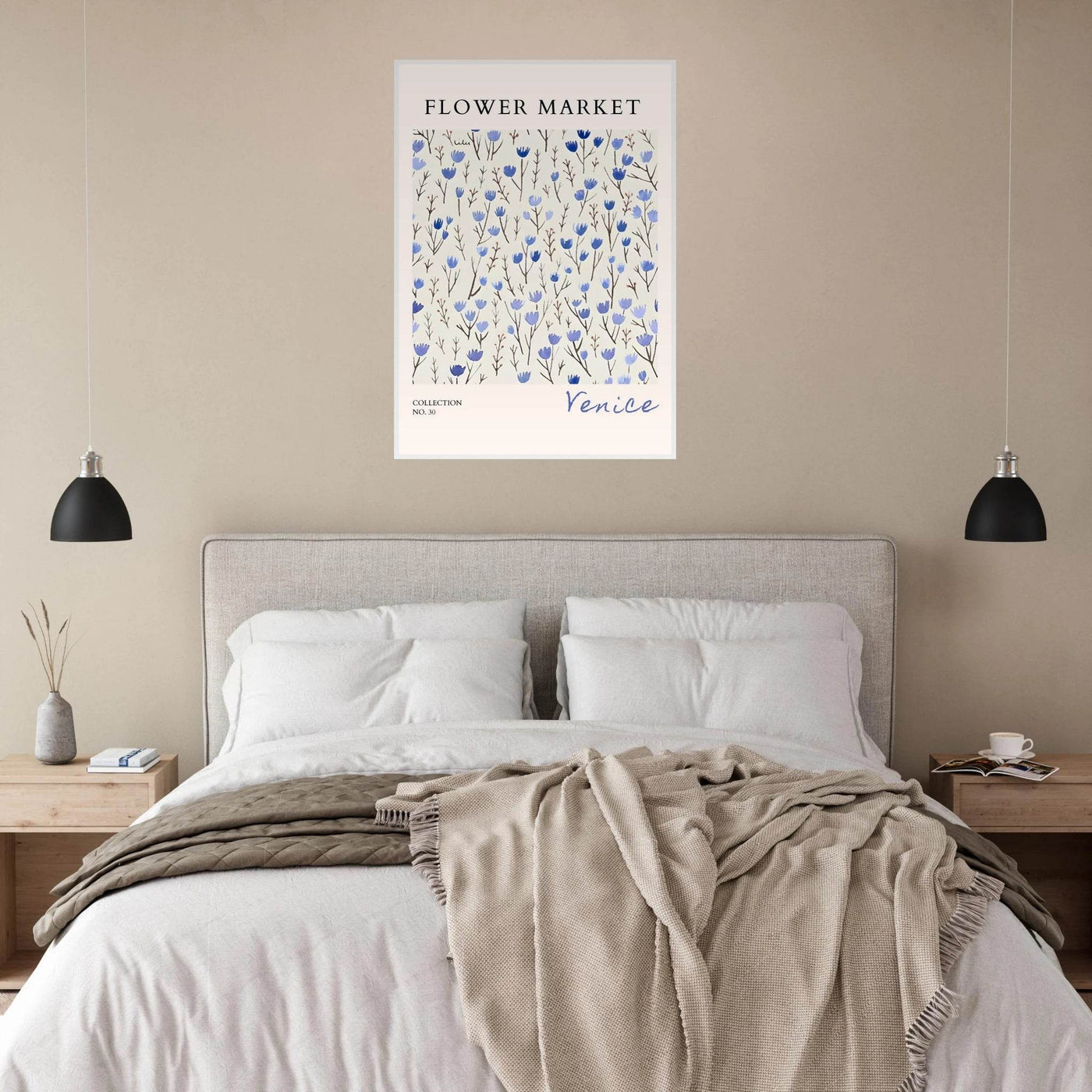 Venice Flower Market Framed Poster – Serene Blue Floral Art Print | Ready-to-Hang Wall Decor - Vibrantwalls