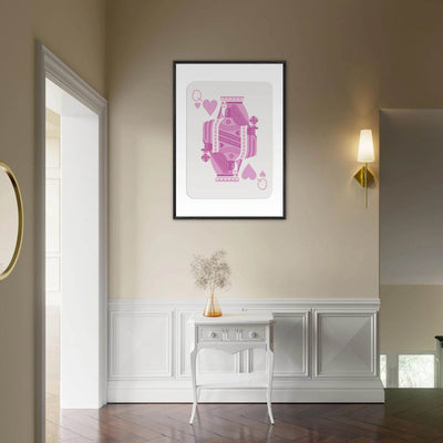 Queen of Hearts - Pink Poker Card Mounted Poster Art, Eco-Friendly Wood Frame & Shatterproof Plexiglass - Vibrantwalls