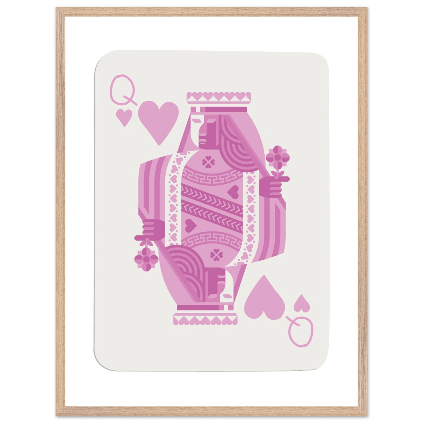 Queen of Hearts - Pink Poker Card Mounted Poster Art, Eco-Friendly Wood Frame & Shatterproof Plexiglass - Vibrantwalls