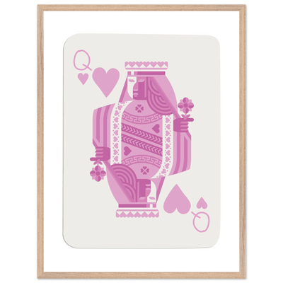 Queen of Hearts - Pink Poker Card Mounted Poster Art, Eco-Friendly Wood Frame & Shatterproof Plexiglass - Vibrantwalls
