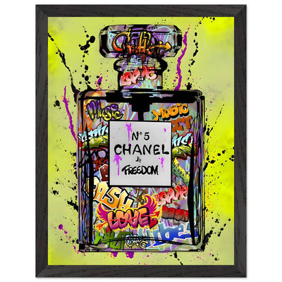 Coco Chanel No. 5 Graffiti Art Print - Vibrant Street Style Perfume Bottle Framed Wall Art - Vibrantwalls