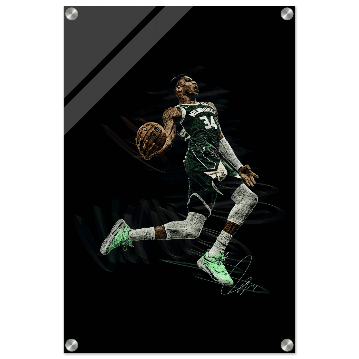 Giannis Antetokounmpo Milwaukee Bucks Acrylic Print – Dynamic NBA Art for Modern Spaces - Vibrantwalls