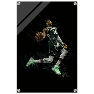 Giannis Antetokounmpo Milwaukee Bucks Acrylic Print – Dynamic NBA Art for Modern Spaces - Vibrantwalls