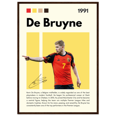 Kevin De Bruyne Football Legend Framed Poster – Vibrant Pop Art Print for Modern Fans 50x70 cm 20x28″ Dark wood frame Vibrantwalls
