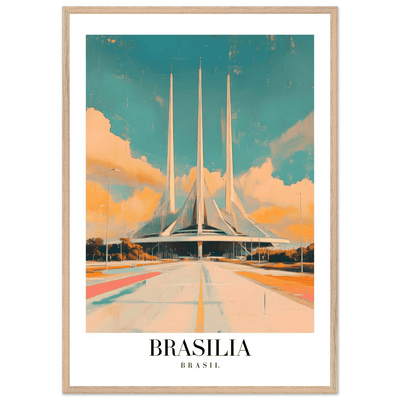 Brasília Brasil Mid-Century Modern Framed Poster – Vintage Travel Art with Wooden Frame - Vibrantwalls
