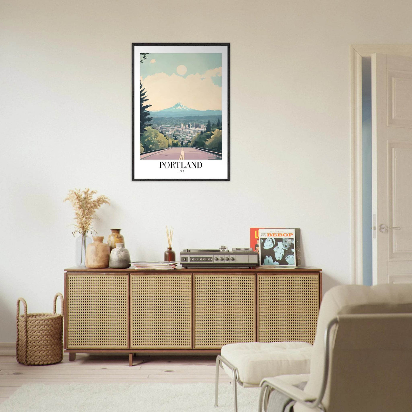 Portland Oregon Framed Poster – Mid-Century Modern Travel Art with Your Choice of Frame - Vibrantwalls