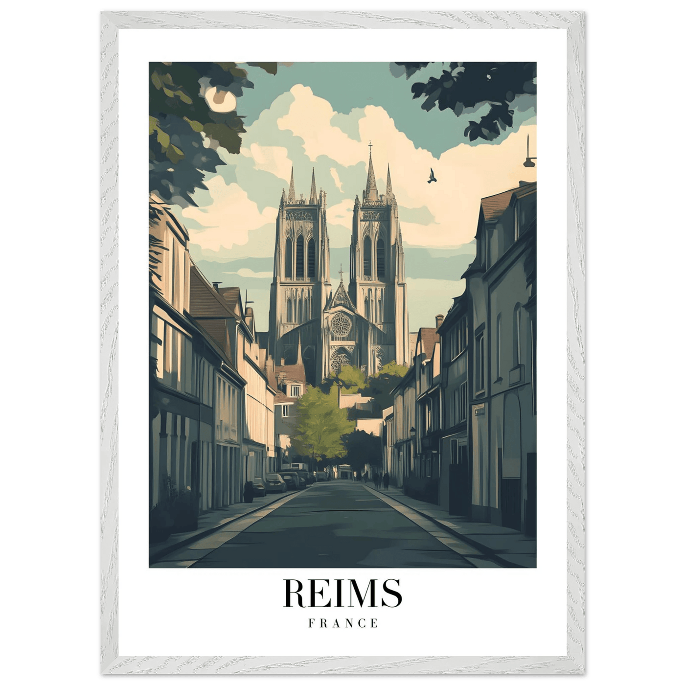 Reims France Framed Poster – Vintage Cathedral Cityscape Wall Art with Customizable Wooden Frame - Vibrantwalls
