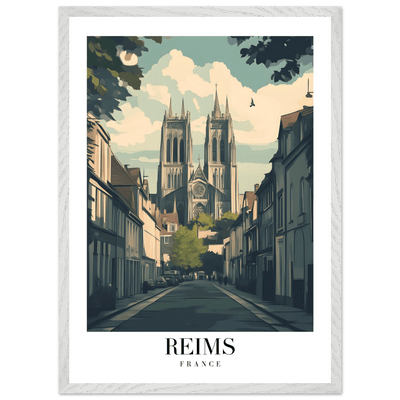 Reims France Framed Poster – Vintage Cathedral Cityscape Wall Art with Customizable Wooden Frame - Vibrantwalls