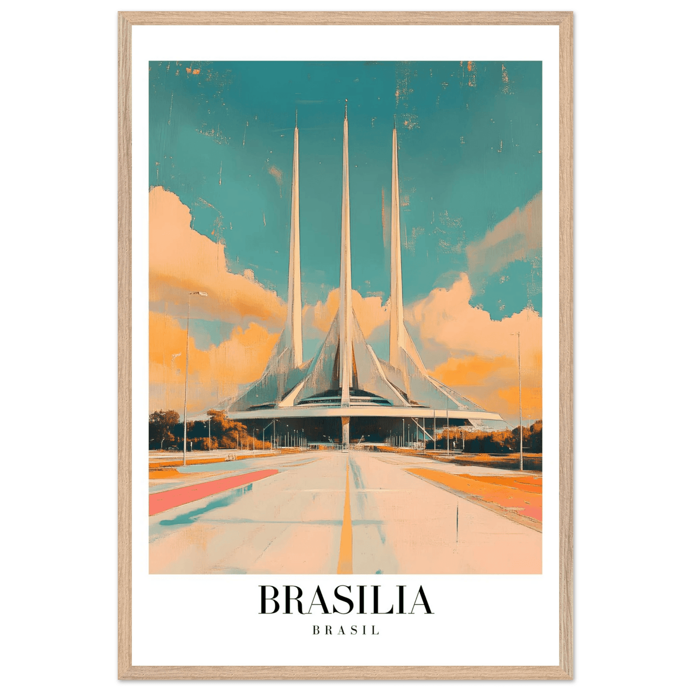 Brasília Brasil Mid-Century Modern Framed Poster – Vintage Travel Art with Wooden Frame - Vibrantwalls