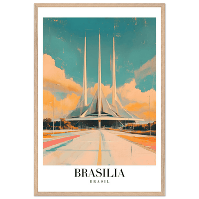 Brasília Brasil Mid-Century Modern Framed Poster – Vintage Travel Art with Wooden Frame - Vibrantwalls
