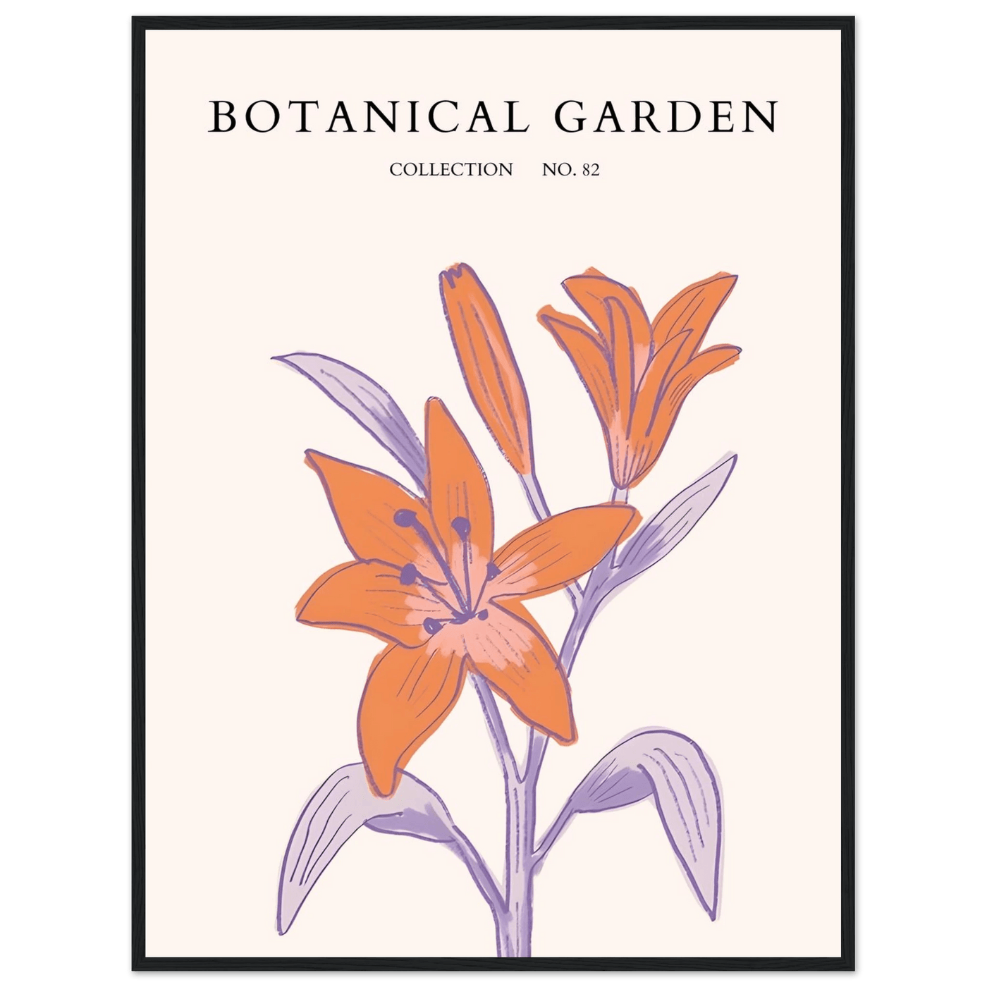 Botanical Garden Lily Print – Orange & Lavender Framed Poster | Elegant Nature Art for Modern Spaces, Ready-to-Hang - Vibrantwalls