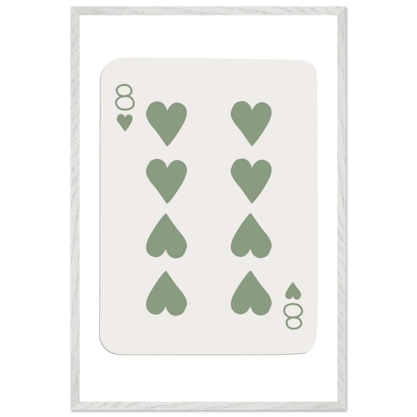 Minimalist Eight of Hearts Poker Card Print - Mounted Framed Poster Art, Eco-Friendly Wood Frame in Sage Green - Vibrantwalls