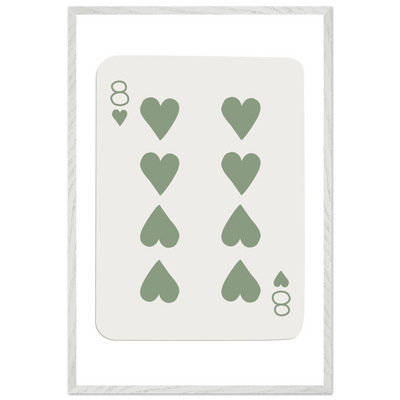 Minimalist Eight of Hearts Poker Card Print - Mounted Framed Poster Art, Eco-Friendly Wood Frame in Sage Green - Vibrantwalls