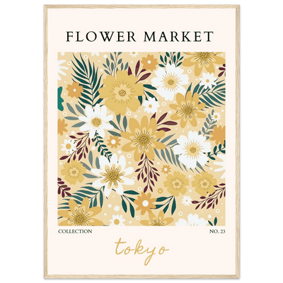 Tokyo Flower Market Framed Poster – Botanical Golden & White Floral Print | Ready-to-Hang Wall Art - Vibrantwalls