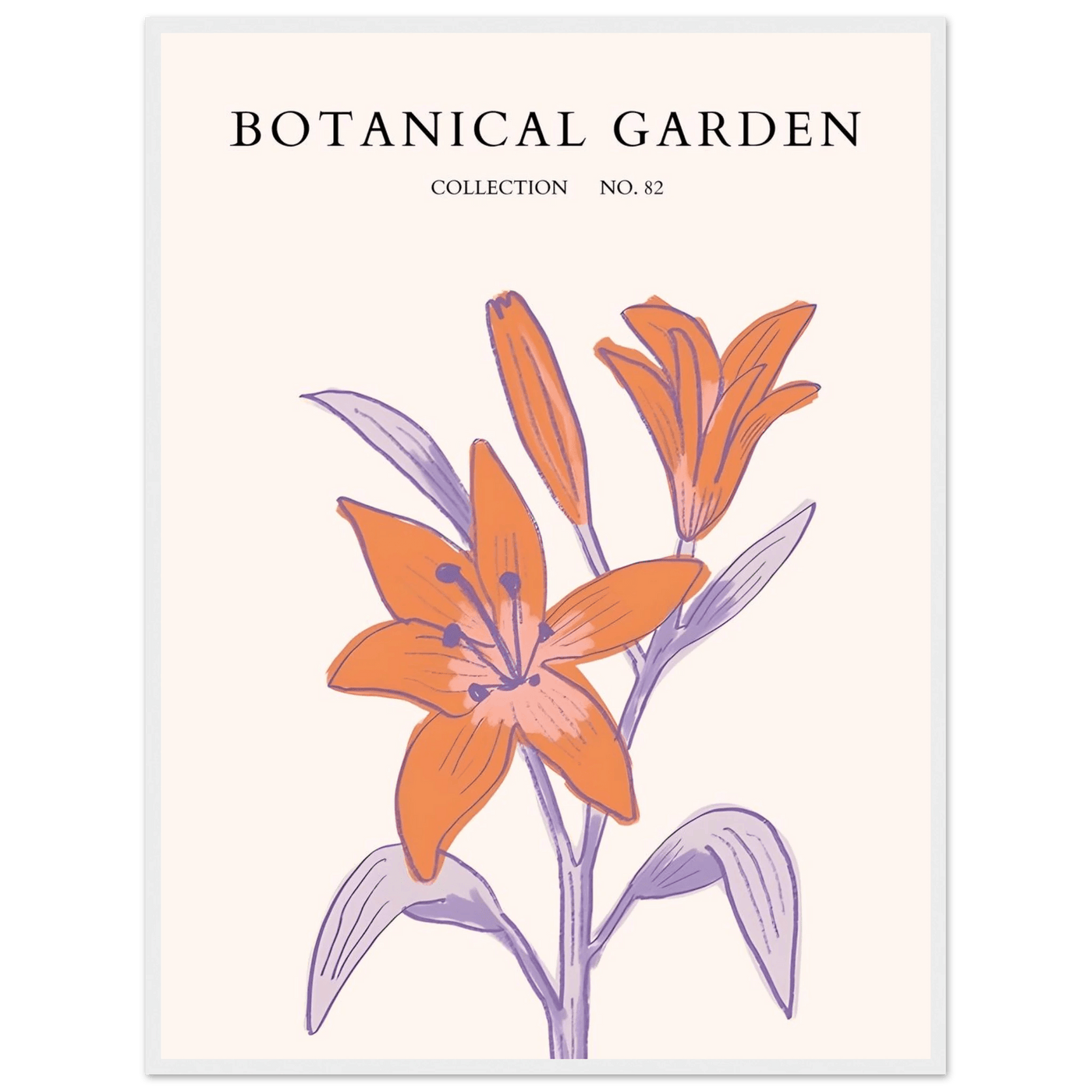 Botanical Garden Lily Print – Orange & Lavender Framed Poster | Elegant Nature Art for Modern Spaces, Ready-to-Hang - Vibrantwalls