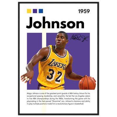 Magic Johnson Showtime Lakers Vintage Art Print A1 (59.4 x 84.1 cm) Black frame Vibrantwalls