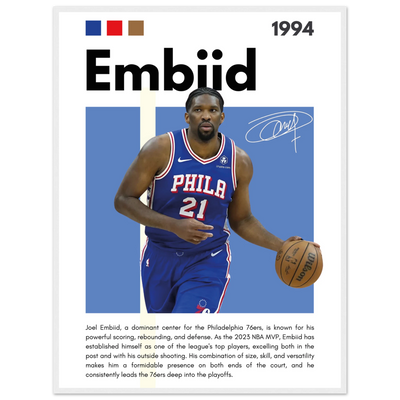 Joel Embiid The Process 76ers Framed Poster 60x80 cm 24x32″ White frame Vibrantwalls