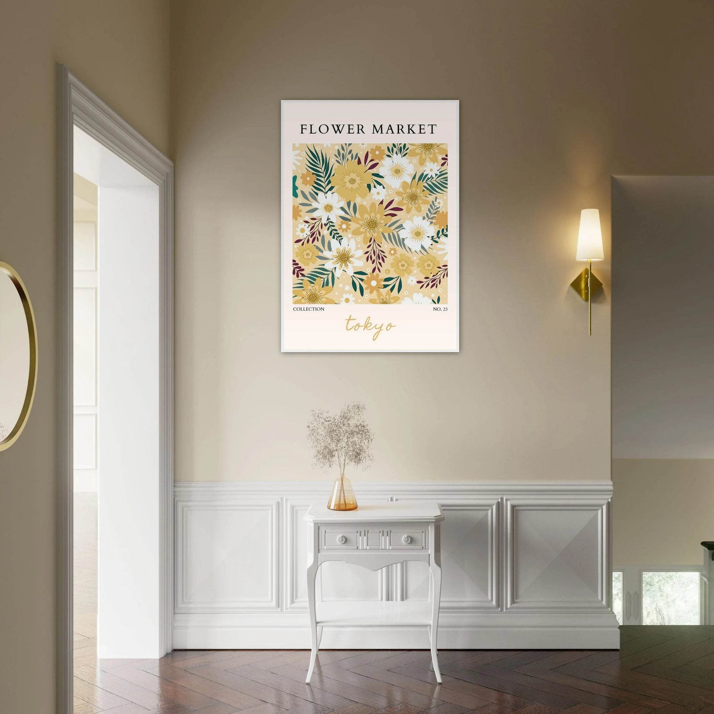 Tokyo Flower Market Framed Poster – Botanical Golden & White Floral Print | Ready-to-Hang Wall Art - Vibrantwalls