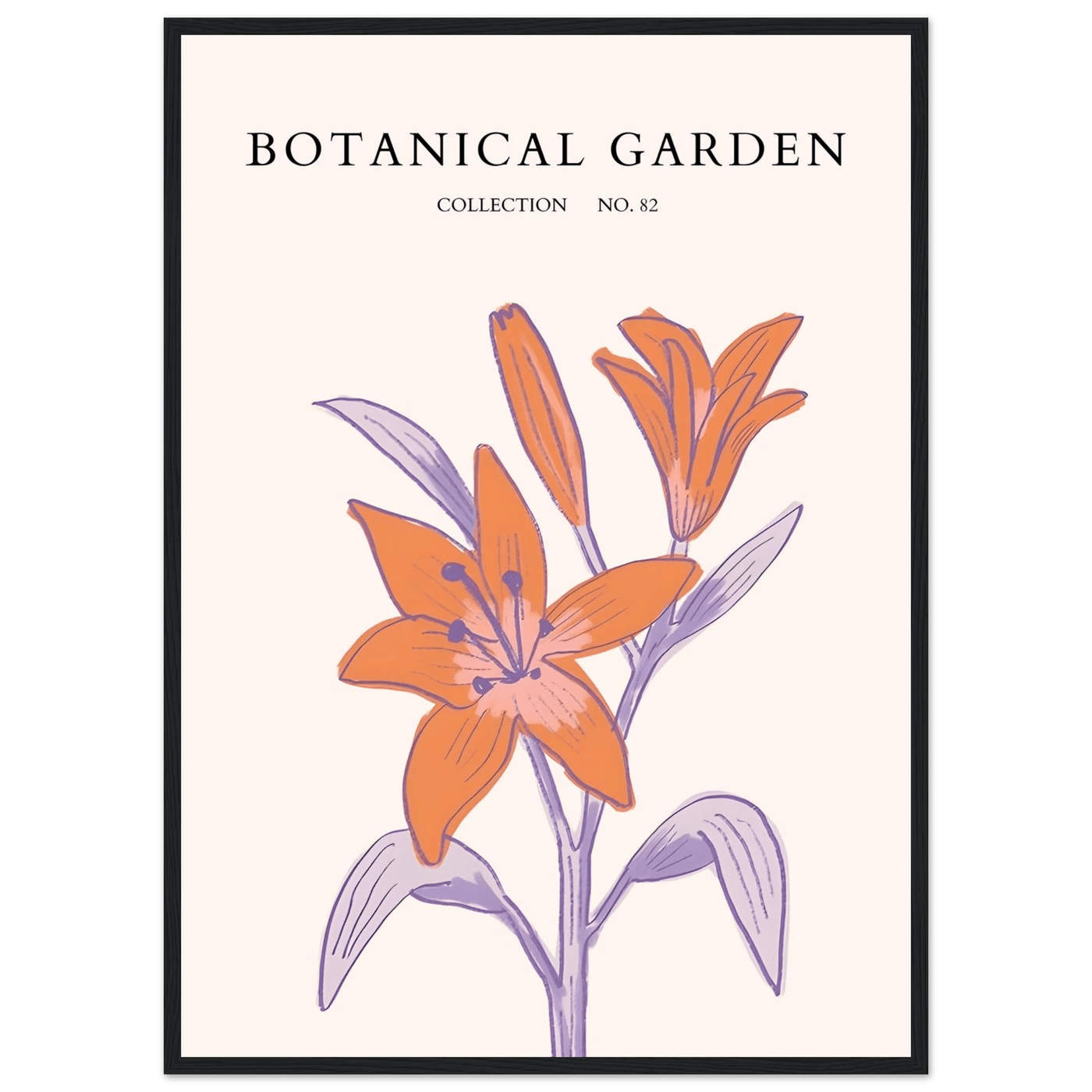 Botanical Garden Lily Print – Orange & Lavender Framed Poster | Elegant Nature Art for Modern Spaces, Ready-to-Hang - Vibrantwalls
