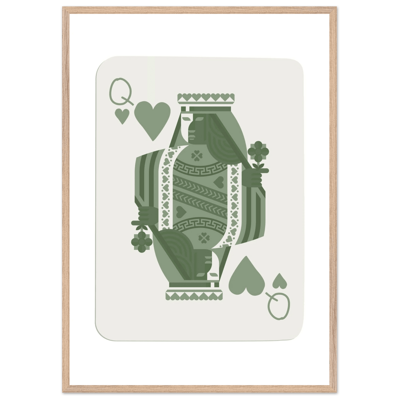 Queen of Spades Poker Card Print - Sage Green Wall Art - Mounted Framed Poster, Eco-Friendly Wood Frame - Vibrantwalls