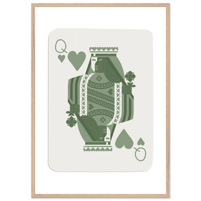Queen of Spades Poker Card Print - Sage Green Wall Art - Mounted Framed Poster, Eco-Friendly Wood Frame - Vibrantwalls