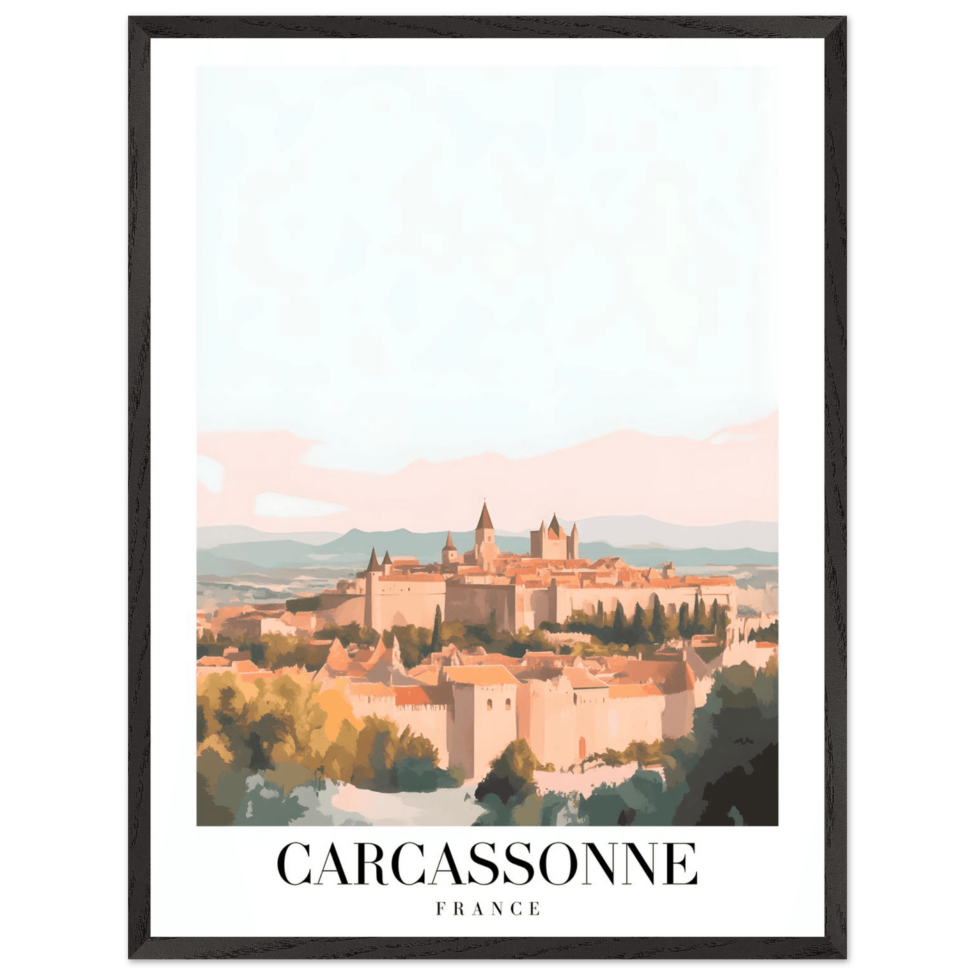 Carcassonne France Framed Poster – Vintage Travel Wall Art in Pastel Hues & Wooden Frame - Vibrantwalls