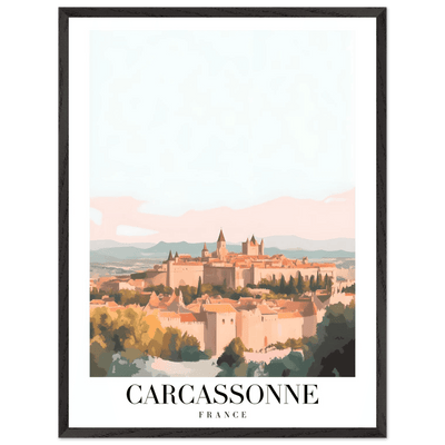Carcassonne France Framed Poster – Vintage Travel Wall Art in Pastel Hues & Wooden Frame - Vibrantwalls