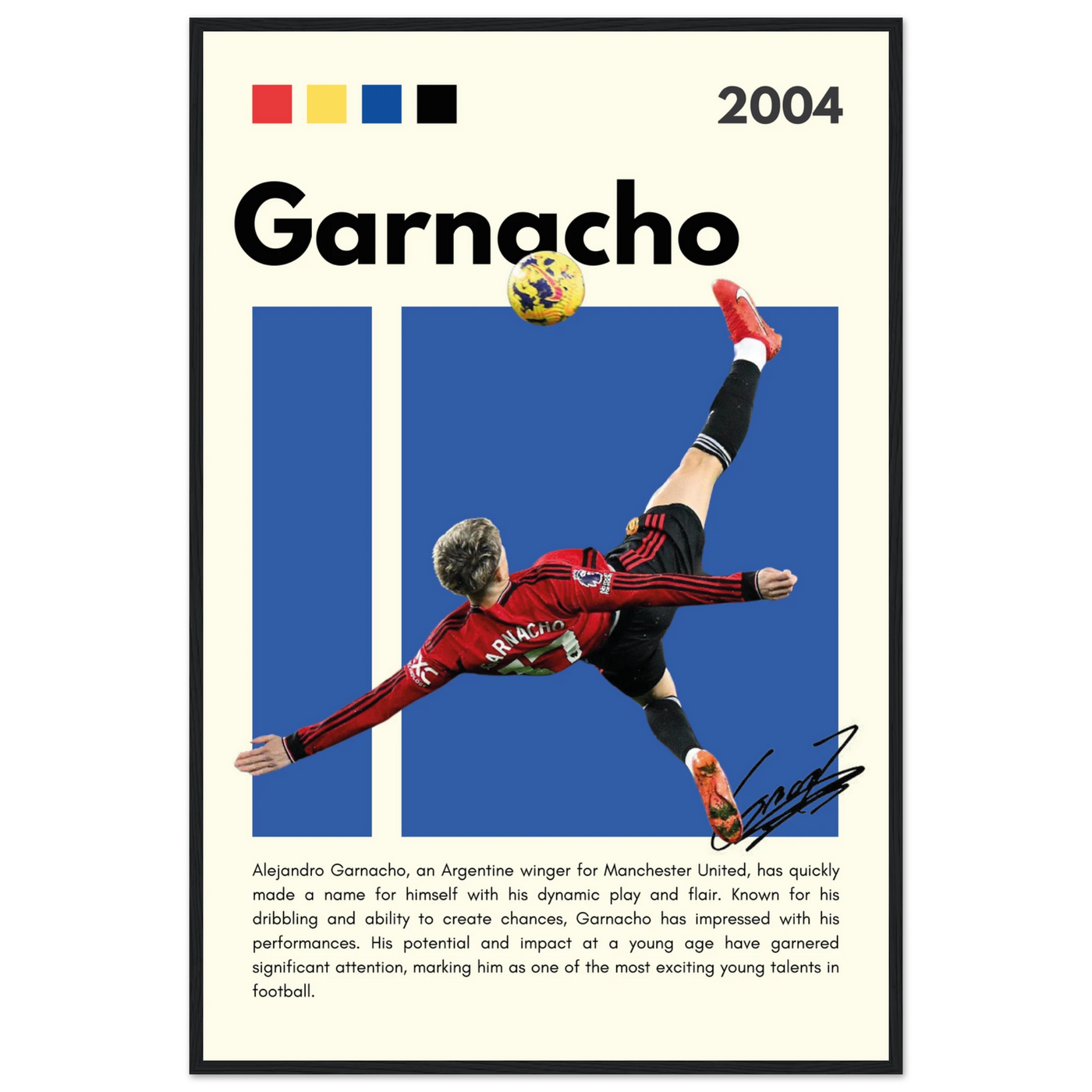 Alejandro Garnacho Manchester United Dynamic Football Poster 60x90 cm 24x36″ Black frame Vibrantwalls