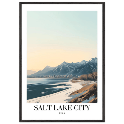 Salt Lake City Framed Poster – Modern Winter Landscape Art with Wood Frame - Vibrantwalls