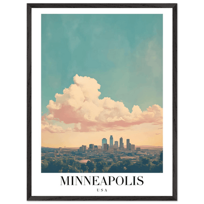 Minneapolis USA Framed Poster – Pastel Dream Sky Vintage Cityscape Art with Premium Wooden Frame - Vibrantwalls
