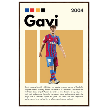 Gavi FC Barcelona Soccer Framed Football Poster 60x90 cm 24x36″ Dark wood frame Vibrantwalls