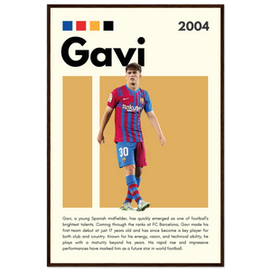 Gavi FC Barcelona Soccer Framed Football Poster 60x90 cm 24x36″ Dark wood frame Vibrantwalls