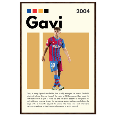 Gavi FC Barcelona Soccer Framed Football Poster 60x90 cm 24x36″ Dark wood frame Vibrantwalls