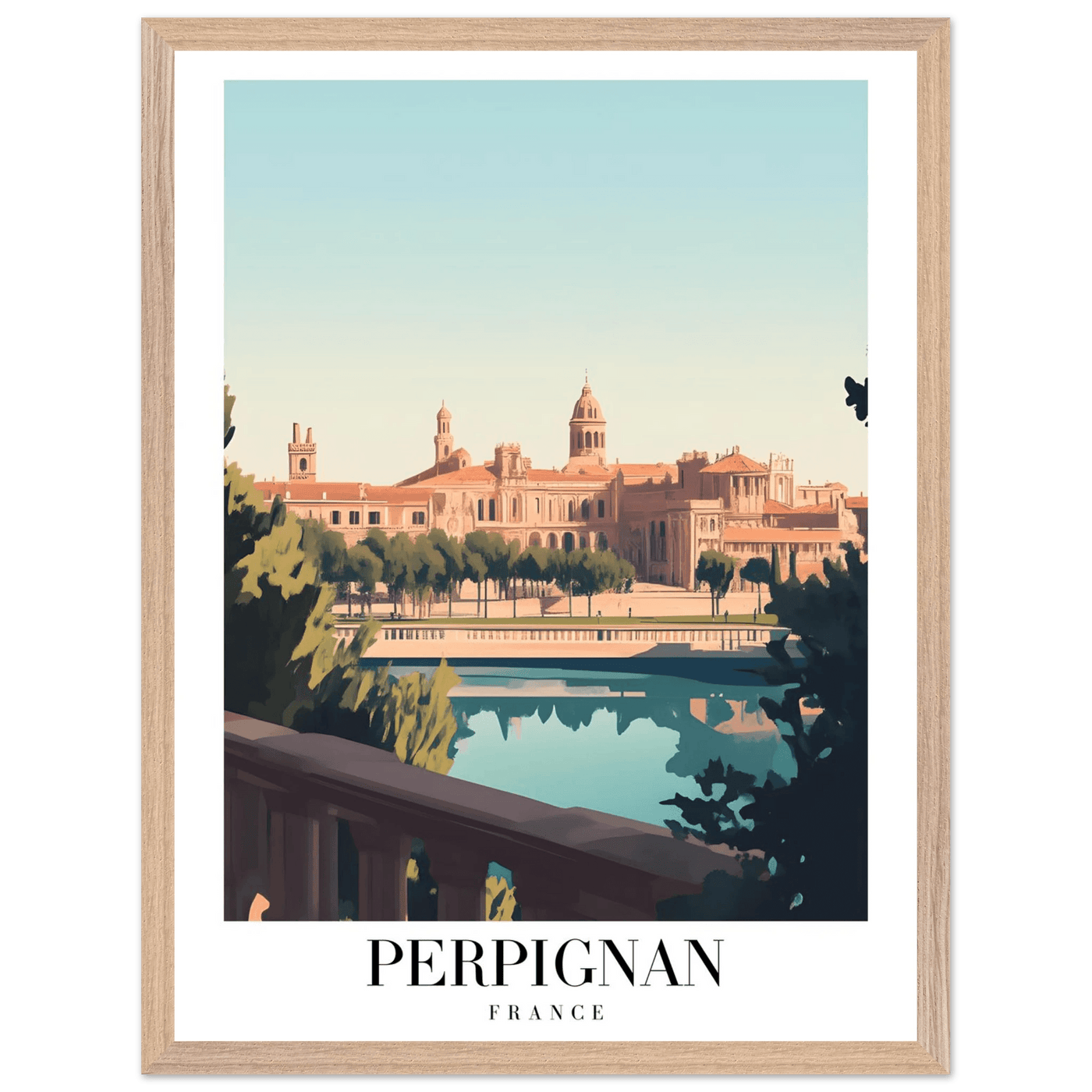 Perpignan France Framed Poster – Vintage Cityscape Wall Art with Wooden Frame - Vibrantwalls