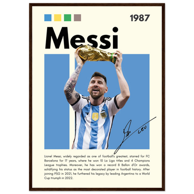 Lionel Messi World Cup Champion Framed Poster 50x70 cm 20x28″ Dark wood frame Vibrantwalls