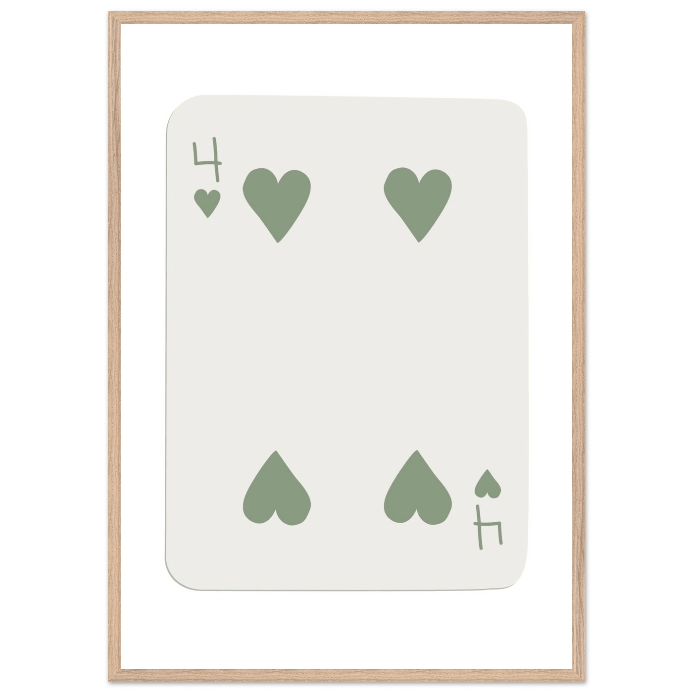 Minimalist Poker Card Art - Four of Hearts - Framed Poster, Sage Green Eco-Friendly Wood Frame - Vibrantwalls
