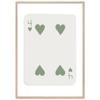 Minimalist Poker Card Art - Four of Hearts - Framed Poster, Sage Green Eco-Friendly Wood Frame - Vibrantwalls