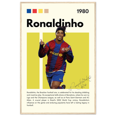 Ronaldinho Barcelona Football Legend Framed Brazil Poster 60x90 cm 24x36″ Wood frame Vibrantwalls