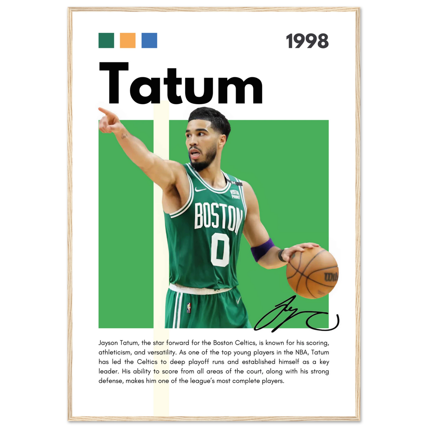 Jayson Tatum Boston Celtics Star Framed Poster 70x100 cm 28x40″ Wood frame Vibrantwalls