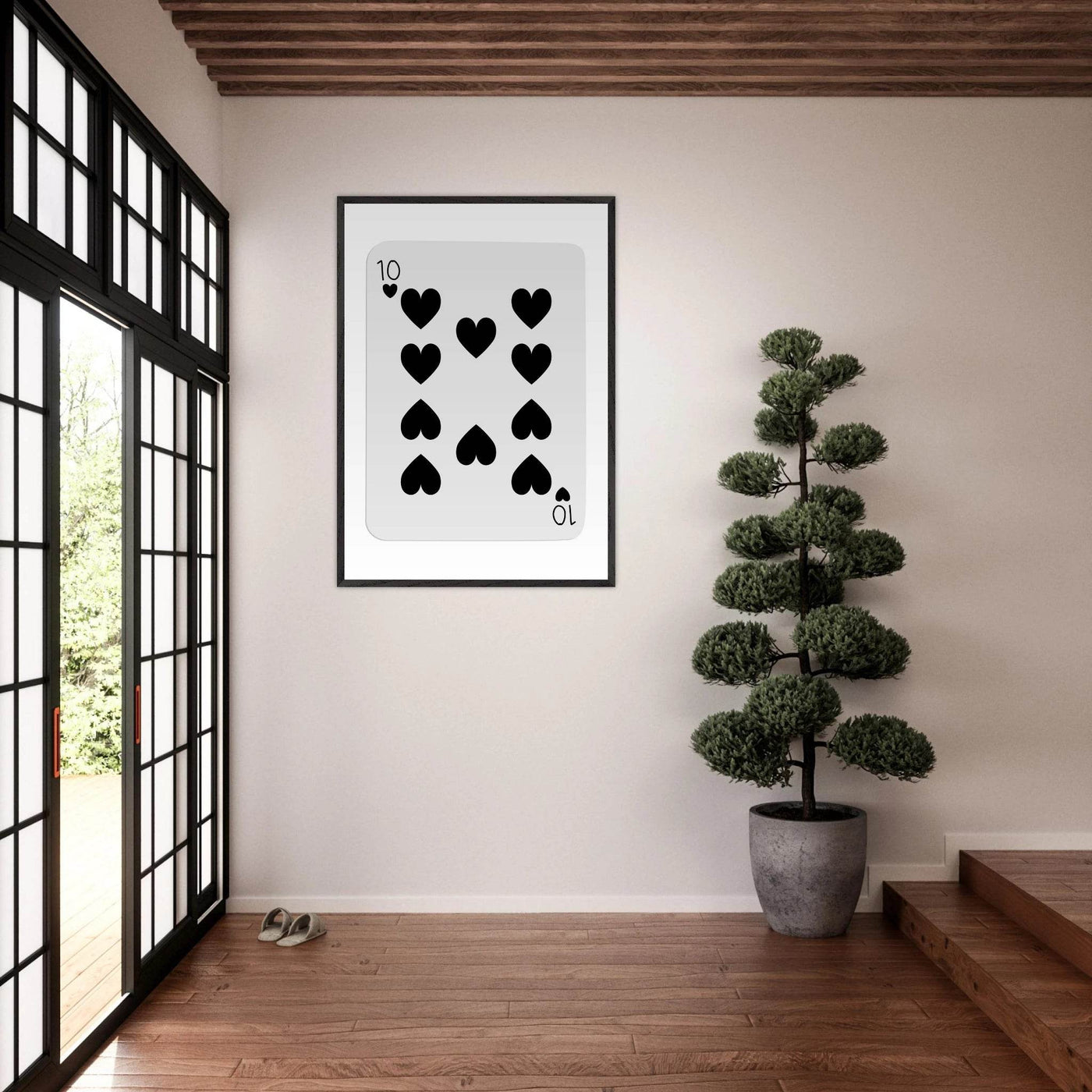 Minimalist Ten of Hearts Poker Card Print - Mounted Framed Eco-Friendly Wall Art for Game Rooms & Modern Decor - Vibrantwalls