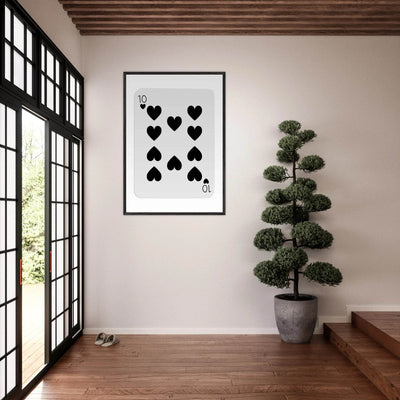 Minimalist Ten of Hearts Poker Card Print - Mounted Framed Eco-Friendly Wall Art for Game Rooms & Modern Decor - Vibrantwalls