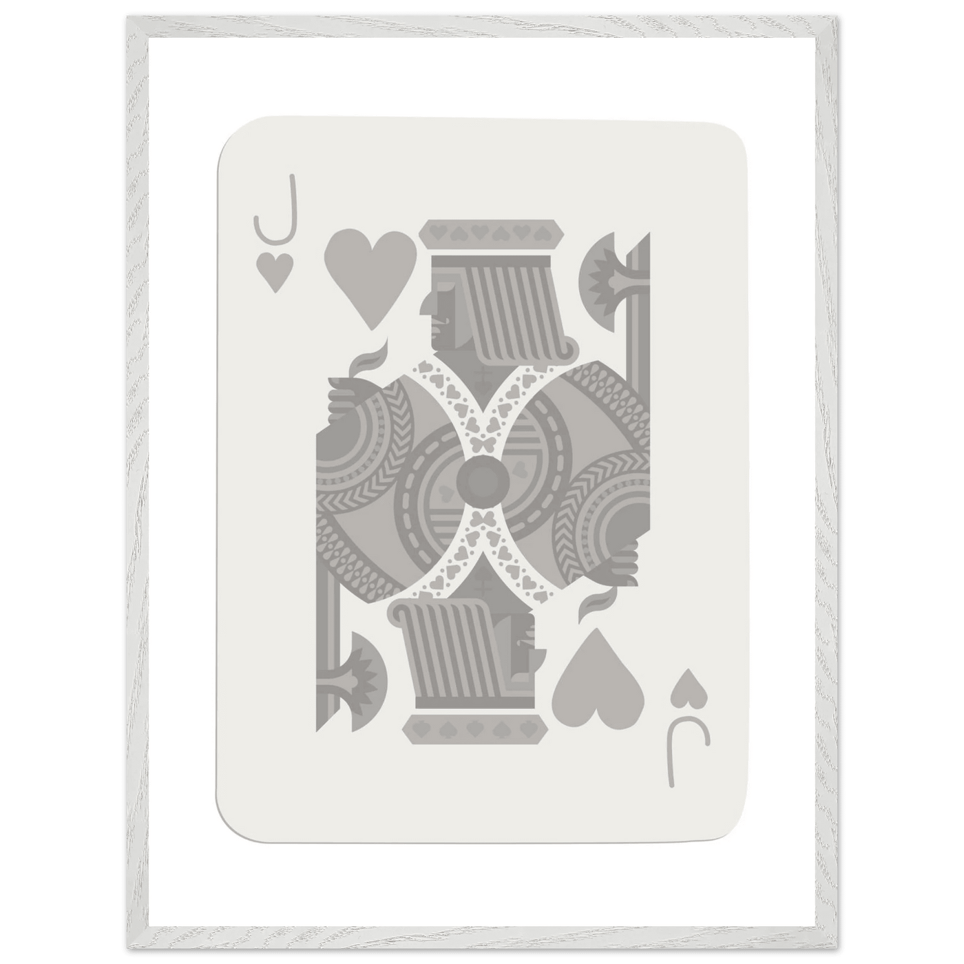 Jack of Hearts Poker Card Print - Minimalist Grey & White Art - Framed Poster, Eco-Friendly Wood - Vibrantwalls
